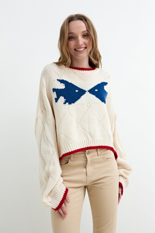 Sweater tejido jacquard peces CRUDO