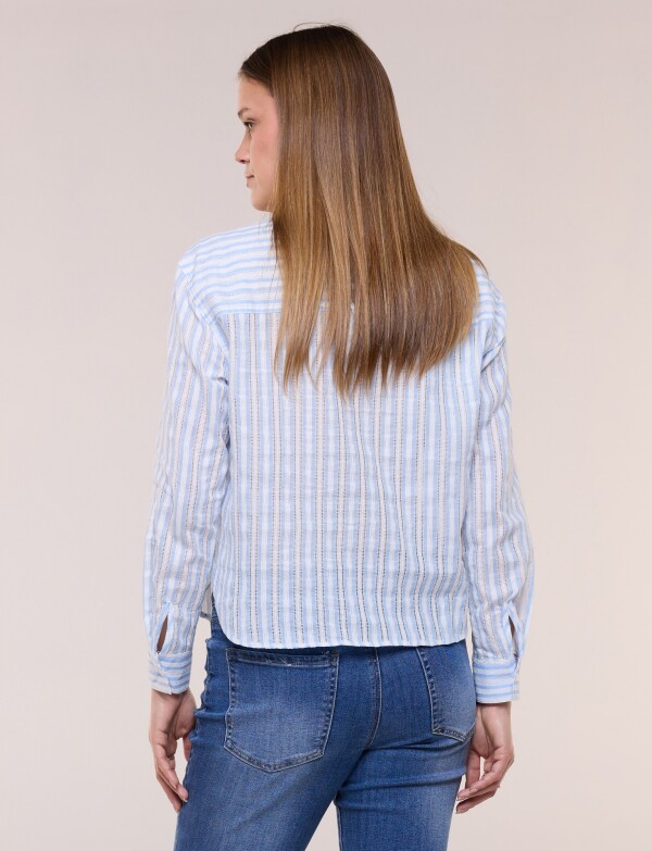 Camisa De Algodón A Rayas Con Detalle De Puntilla MULTI/CELESTE