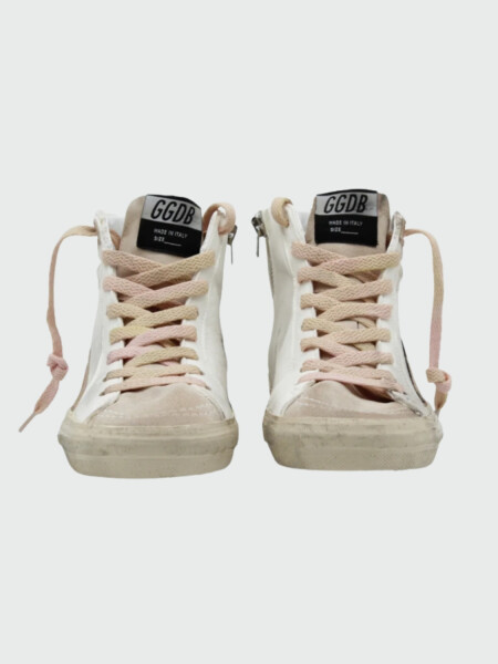 Golden Goose-Botines de cuero acordonados, Slide Classic Blanco