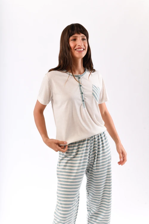 Pijama Manga Corta Capri Champagne con verde