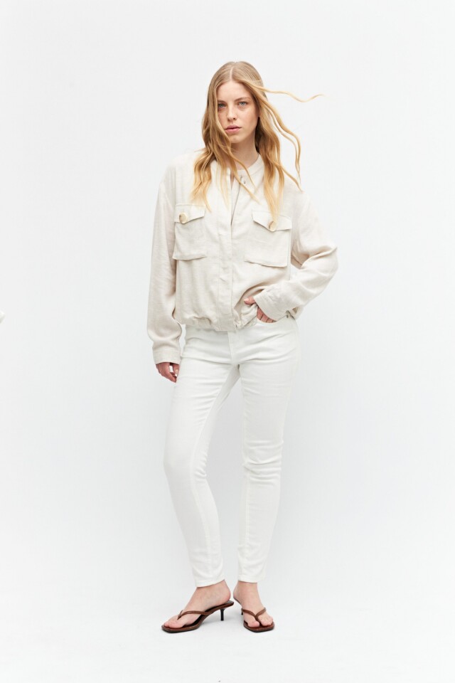 Chaqueta bomber de lino beige melange