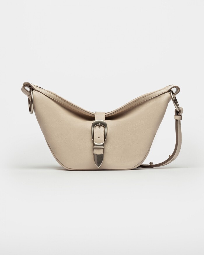 Bandolera Bambú En Cuero Satinado Natural