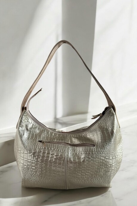 Cartera De Cuero Modelo Tokio Línea Urbana Con Arte. Dorada.