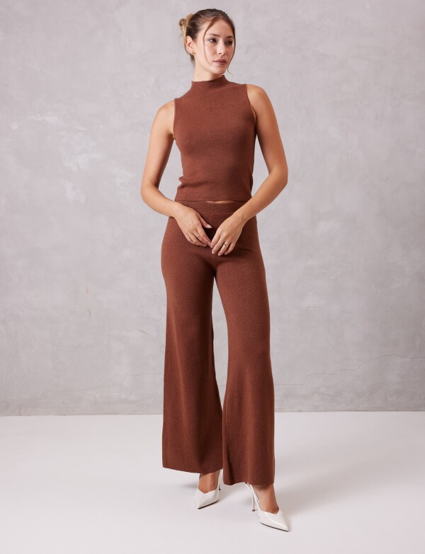 Pantalon Wide Leg Brillo MARRON