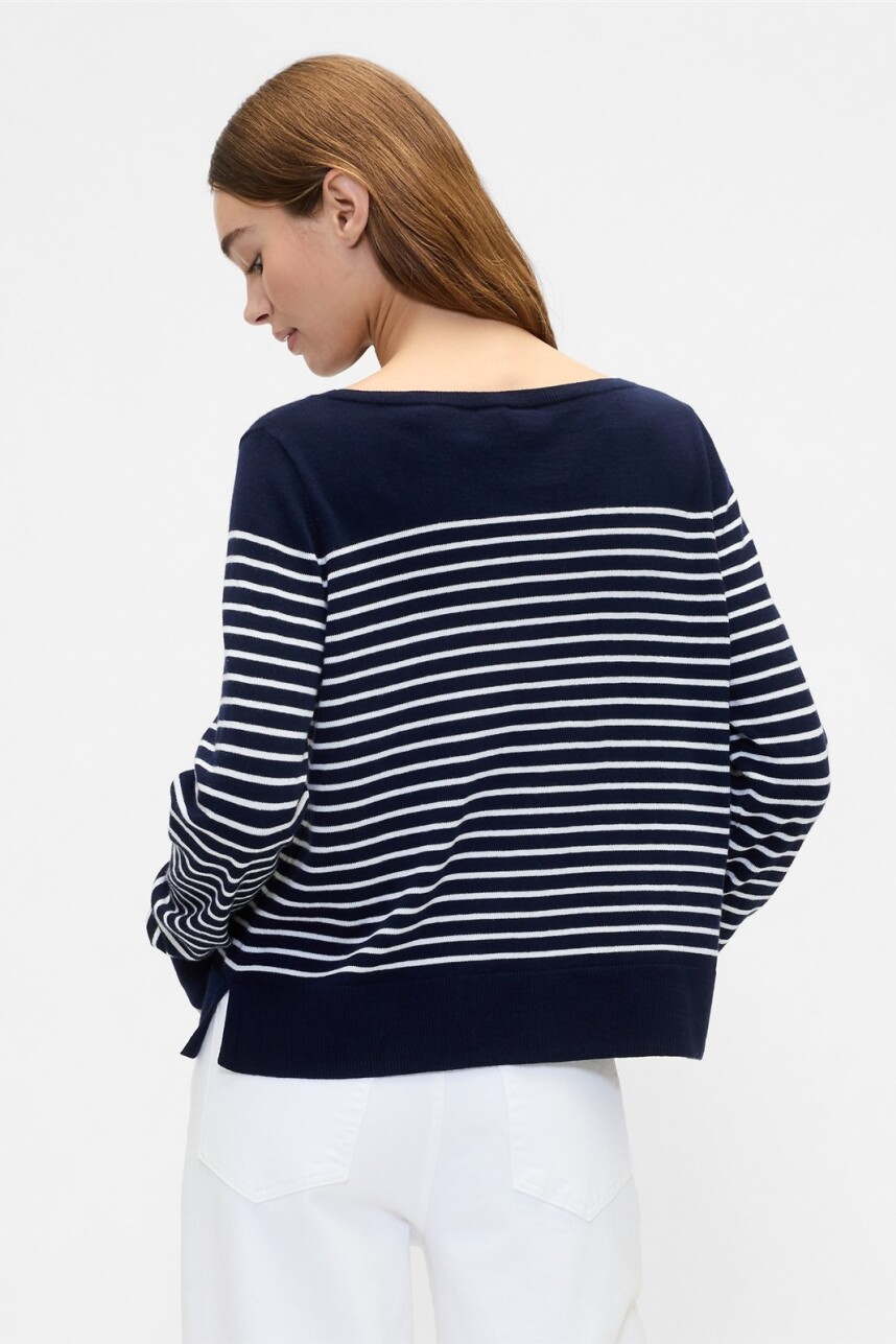 Buzo Cuello Bote A Rayas Mujer Navy Stripe