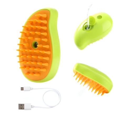 Peine Cepillo a Vapor USB Masaje para Mascotas Gato Perro Verde