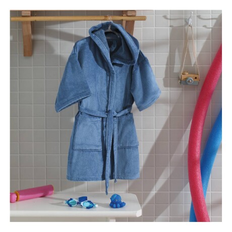 Bata Infantil Con Capucha Velour Dohler 100% Algodón Azul