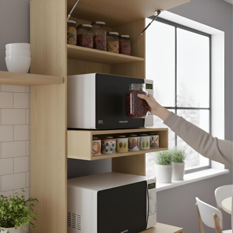 Mueble Cocina Alacena Torre Microondas Horno 70cm Gloria Premium - Castaño / Off White Mueble Cocina Alacena Torre Microondas Horno 70cm Gloria Premium - Castaño / Off White