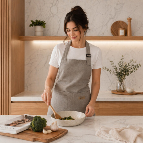 Delantal de Cocina Tela Lona con Ajuste Regulable Nuez