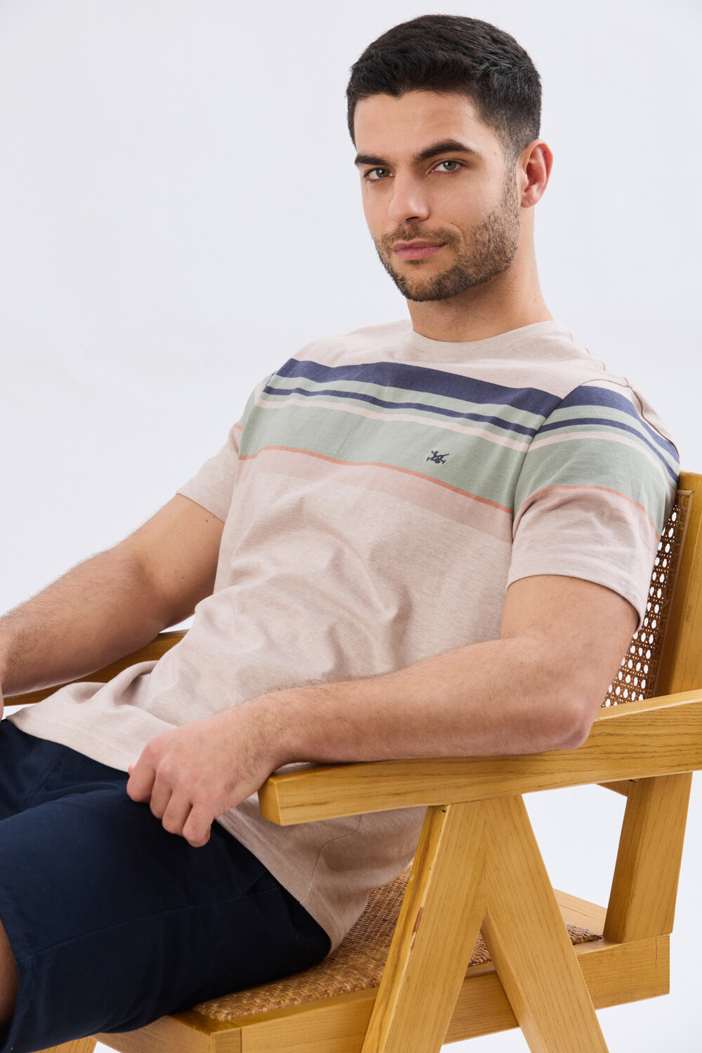 REMERA RAYADA DE ALGODÓN Beige