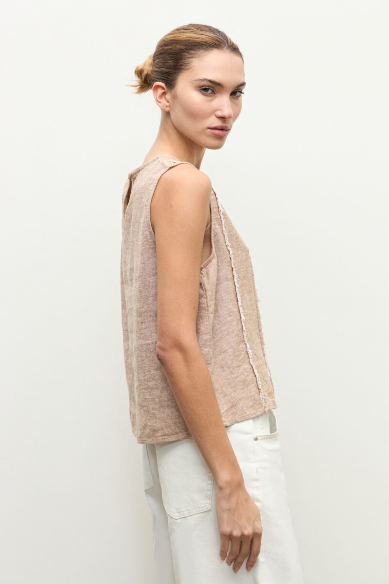 Blusa lino detalle desflecado tostado melange