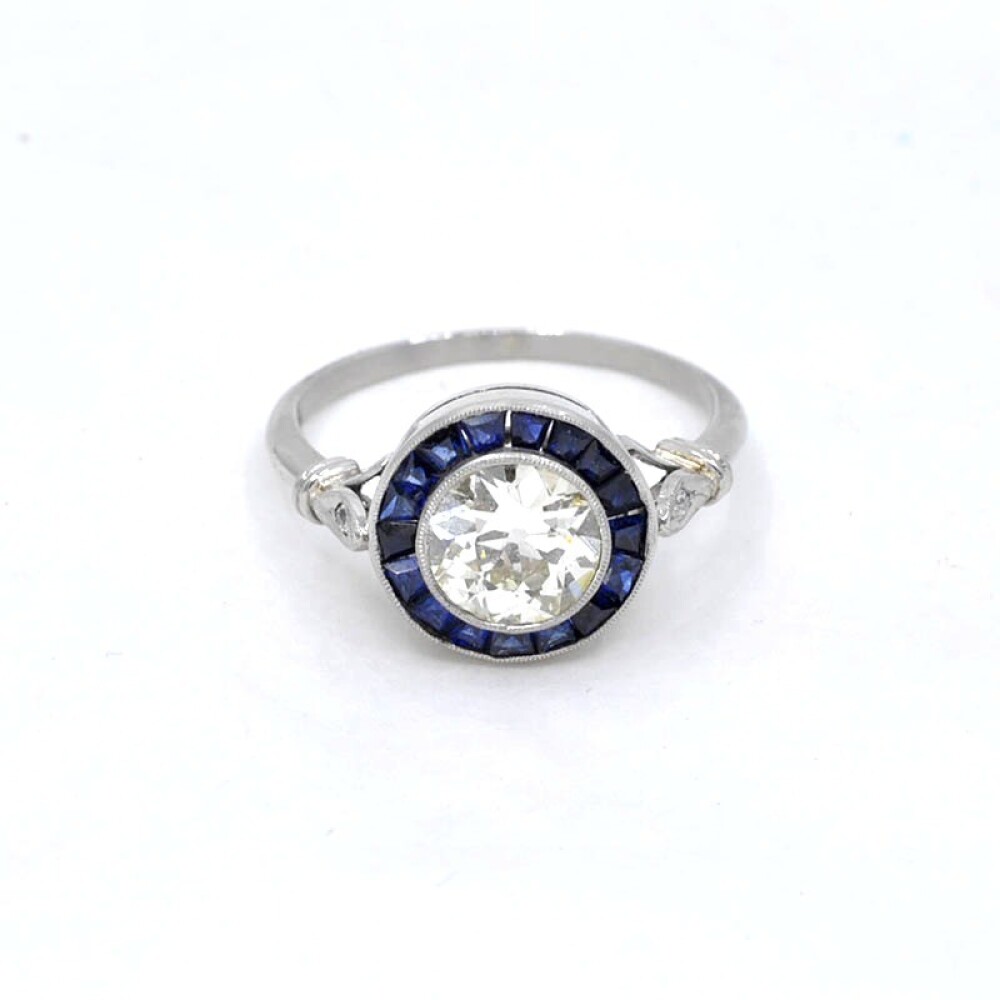 Anillo Platino, Brillante Y Zafiros Sintéticos Anillo Platino, Brillante Y Zafiros Sintéticos