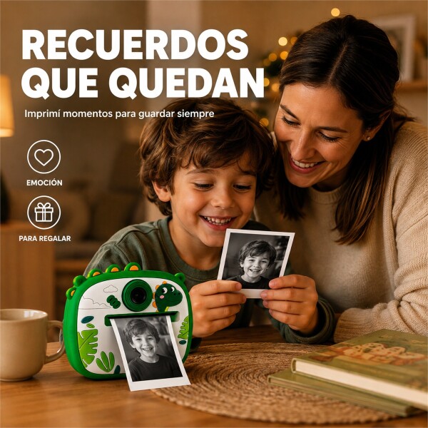Cámara Infantil Instantánea Gatito con Doble Lente y Selfie VERDE