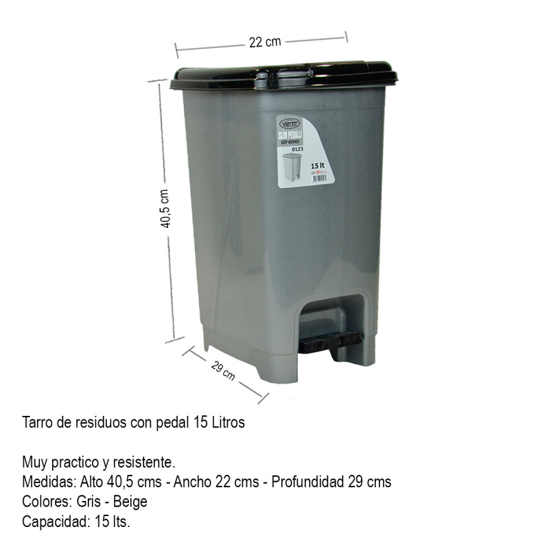 Tarro de residuos 15L con pedal GRIS