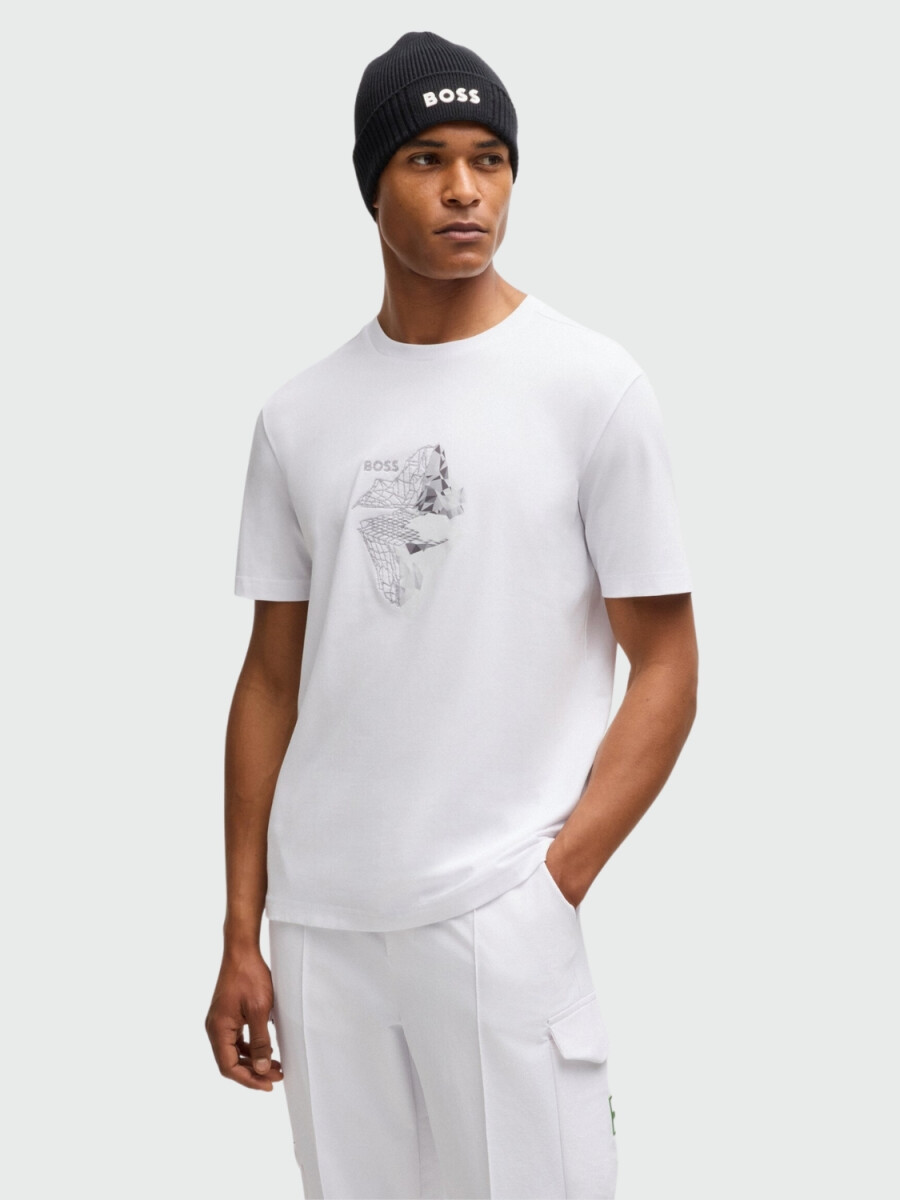 BOSS Camiseta de Algodón Elástico con Arte Impreso y Bordado 
