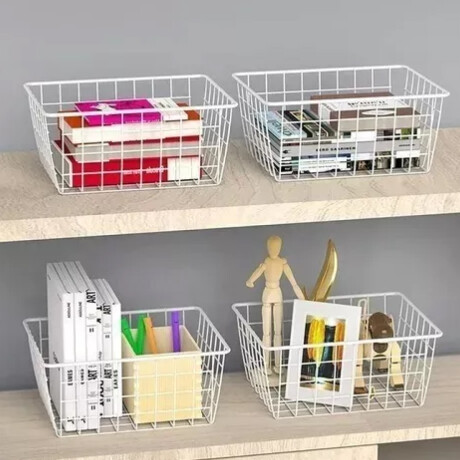 Canasto Cesto Organizador Metal y Tela Cocina Baño Oficina Blanco