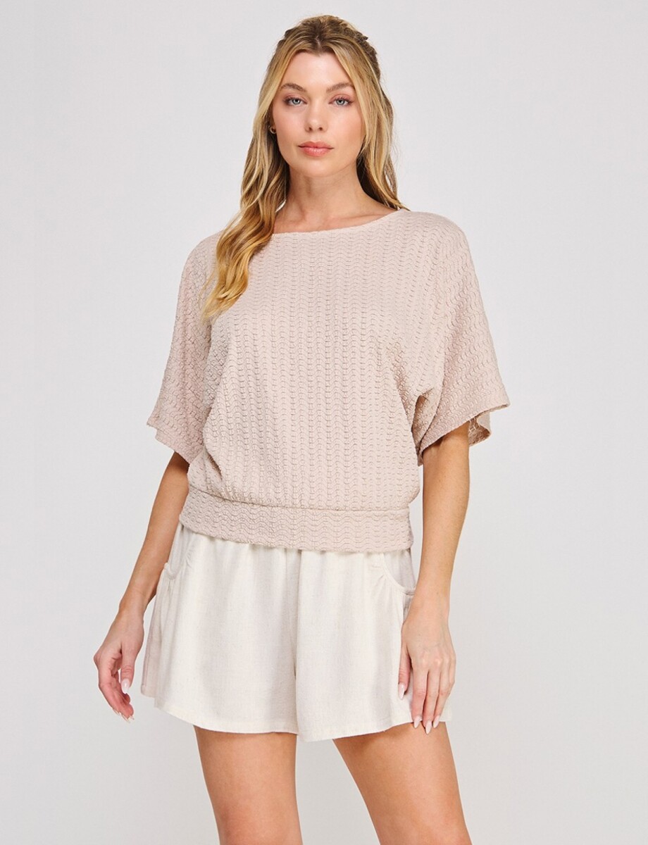 Blusa De Punto Texturado Manga Mariposa - Beige 