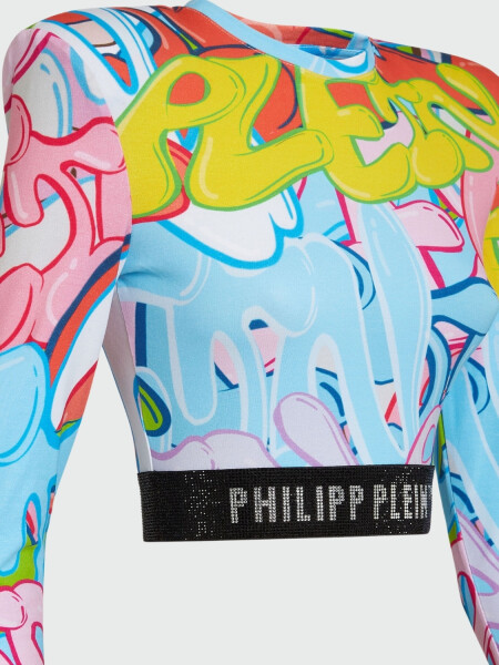 PHILIPP PLEIN - top corto manga larga con hombreras y graffiti Estampado
