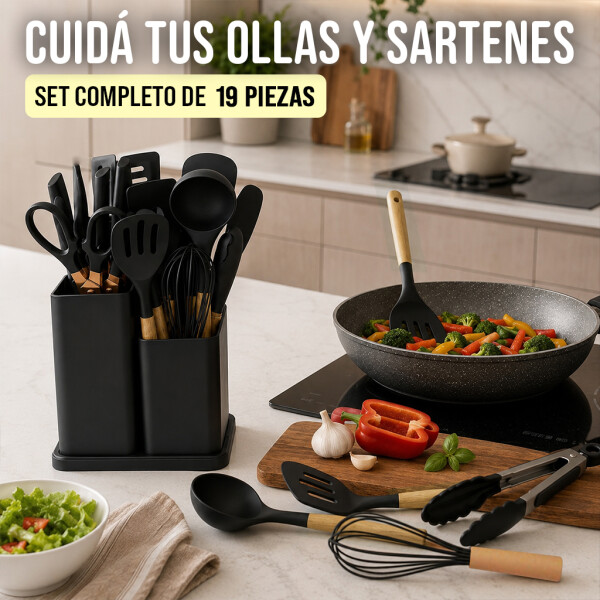 Set de 19 Utensilios para Cocina Silicona Antiadherente IMBACK Negro Set de 19 Utensilios para Cocina Silicona Antiadherente IMBACK Negro