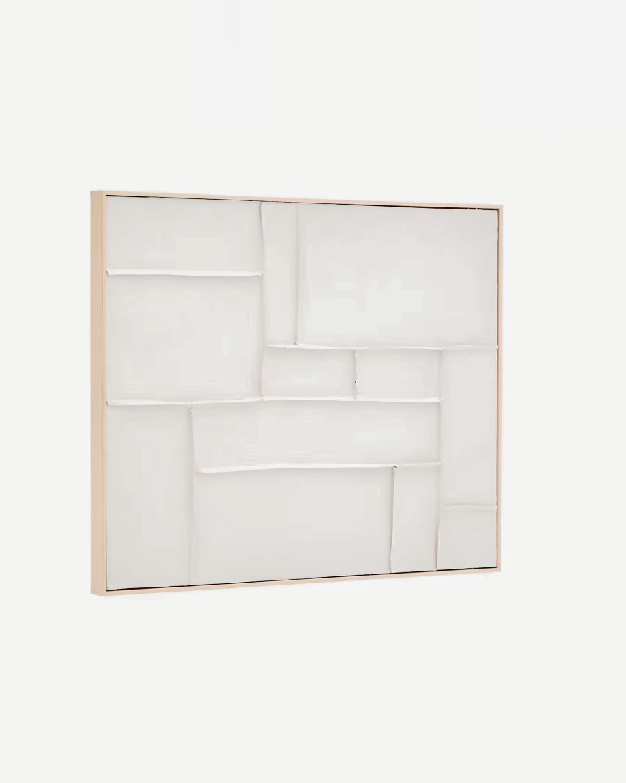 Cuadro Klis de lino con formas geométricas blanco 80 x 100 cm