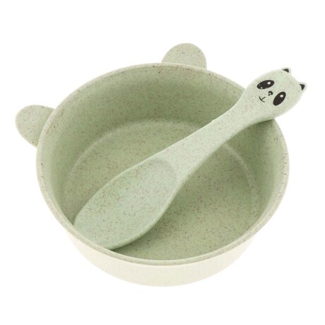 Set de Bowl Tazón y Cuchara para Comida Bebé en Plástico Verde