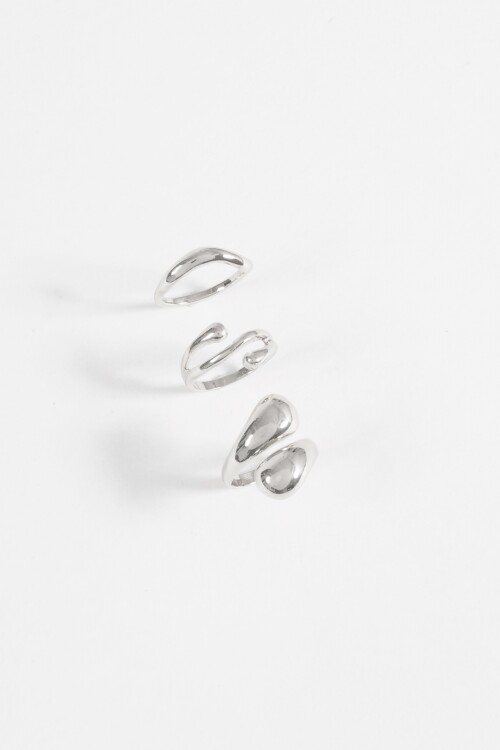 Set de 3 anillos curvo plateado