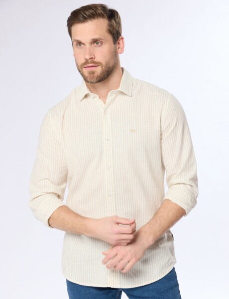 CAMISA DE LINO RAYADA Beige
