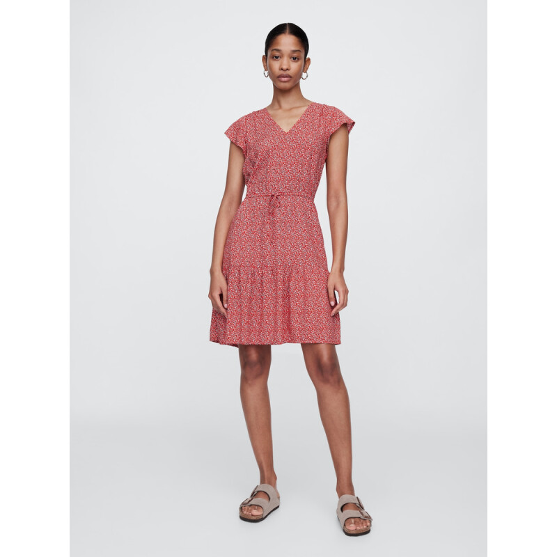 V-OPP SS TIE WAIST MINI RED FLORAL PRINT