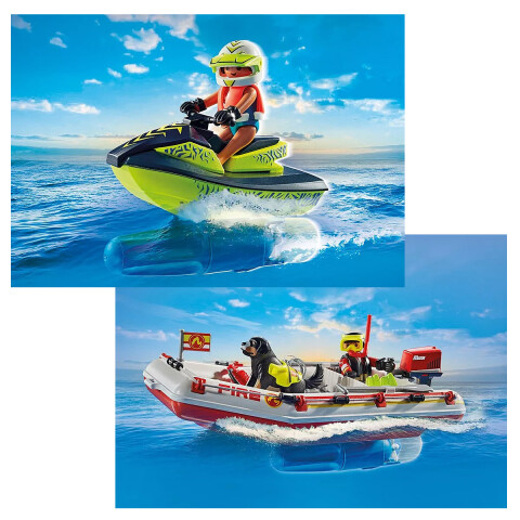 Lancha y Moto de Bombero Playmobil 52 Piezas con Figuras U
