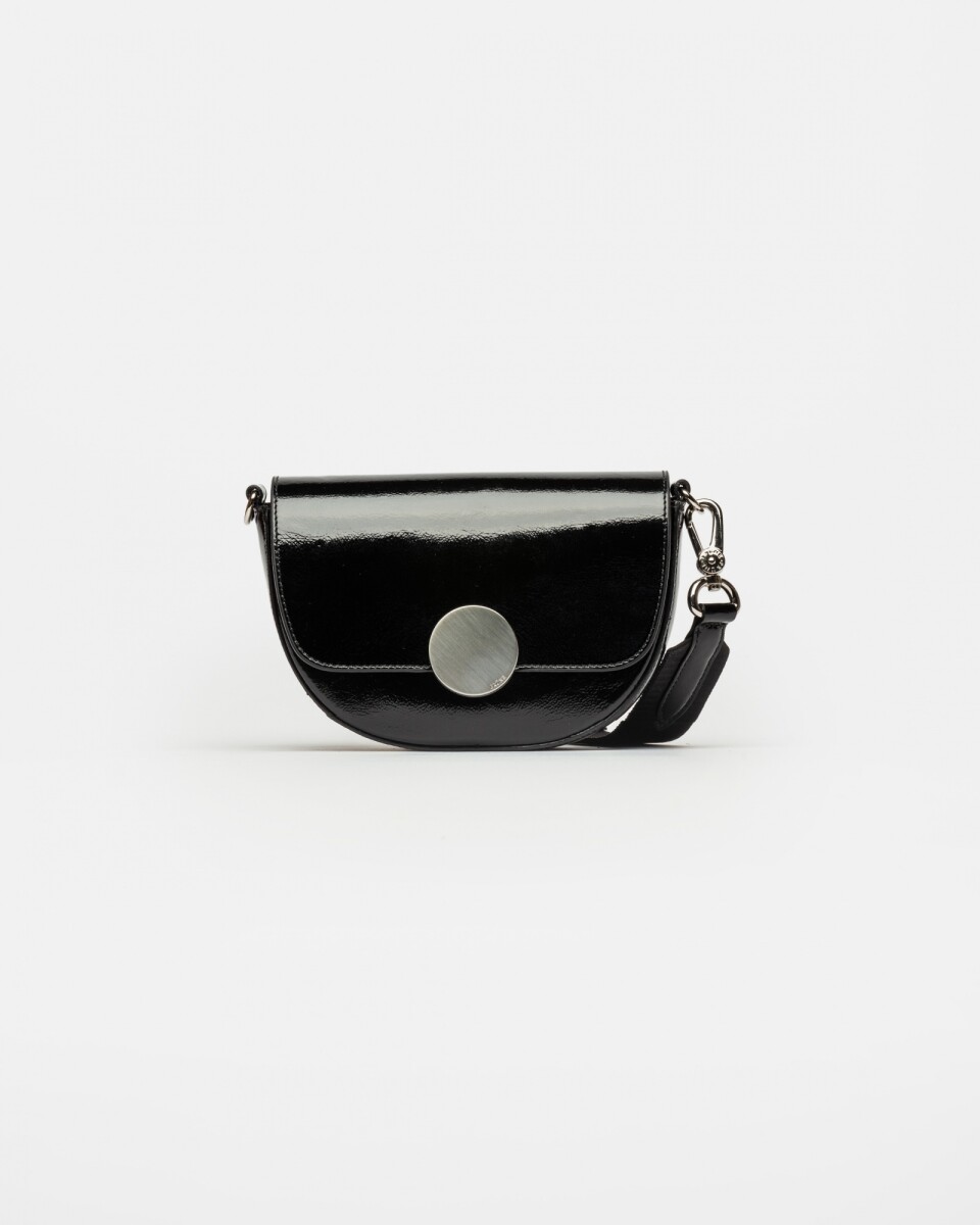 Mini Bag The Circle En Cuero Charol Arrugado - Negro 