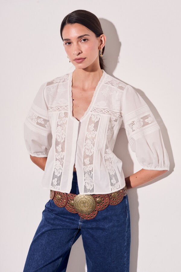 Blusa Encaje Bordados Nacar