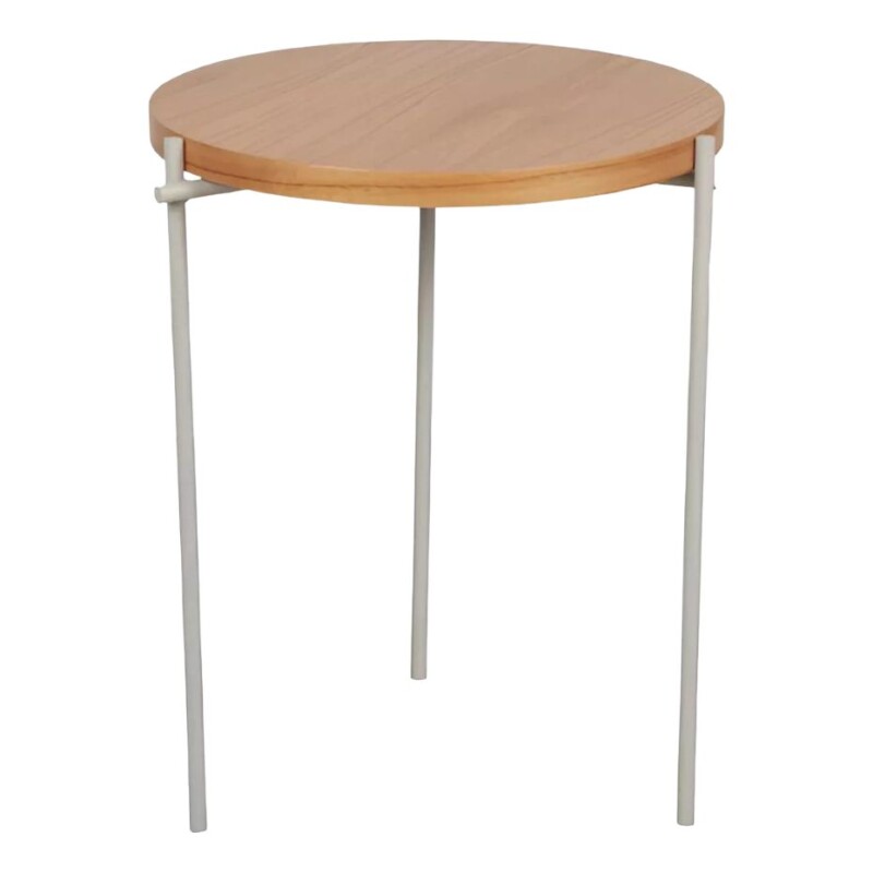 Mesa lateral - Madera clara, pie en metal blanco. Mesa lateral - Madera clara, pie en metal blanco.