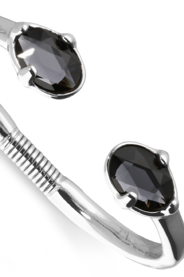 PULSERA RIGIDA DE ALEACIÓN DE METALES BAÑADA EN PLATA DE LEY Y DOS CRISTALES GRISES EN EXTREMOS Pulsera