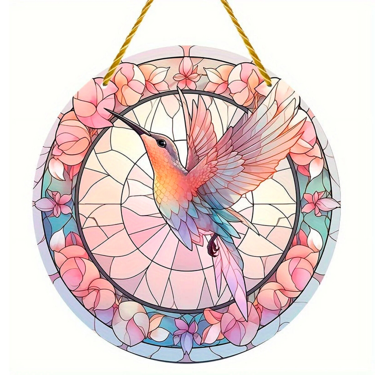 Cuadro Redondo Estilo Vitral - Ave Rosa 