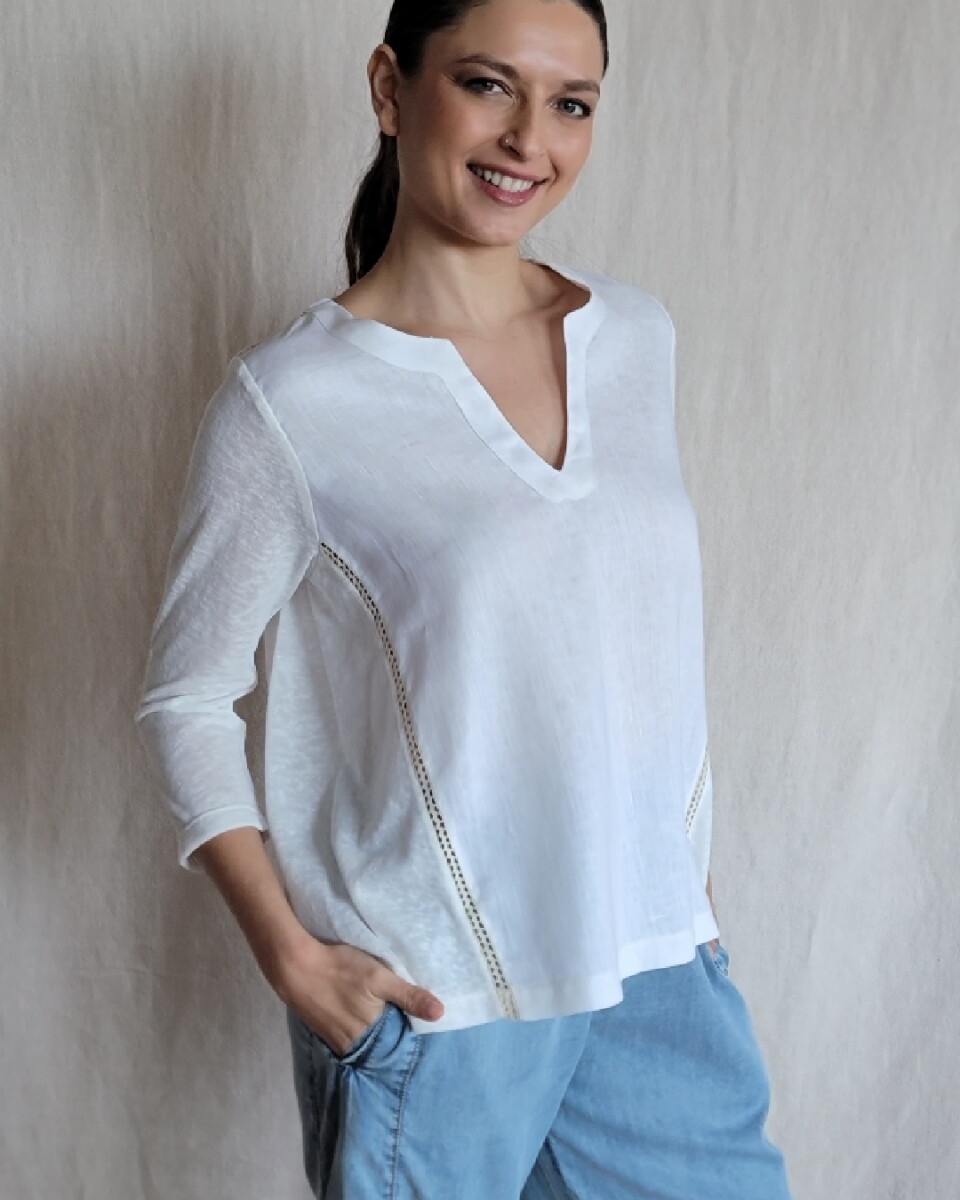 Blusa Faro - Blanco con puntilla cruda 