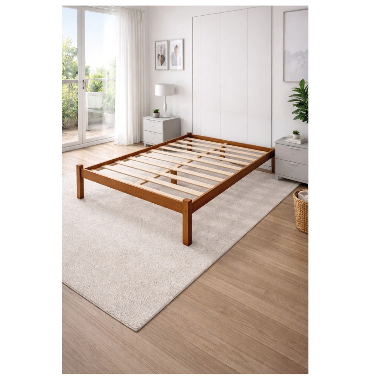 Cama 2 Plazas Turca - 100% Madera Maciza Con Parrilla Marrón Turca 