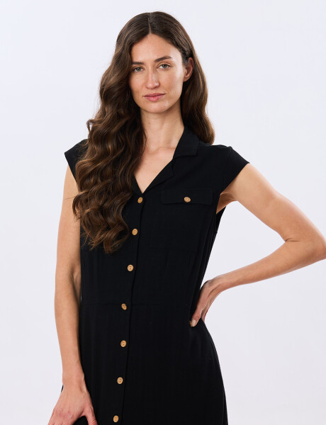 VESTIDO LISO DE LINO Negro