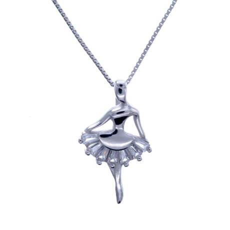 Cadena y Dije de Plata 925 rodinada y circonia Bailarina