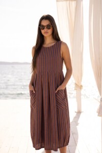 Vestido Rayado Con Lino Multi