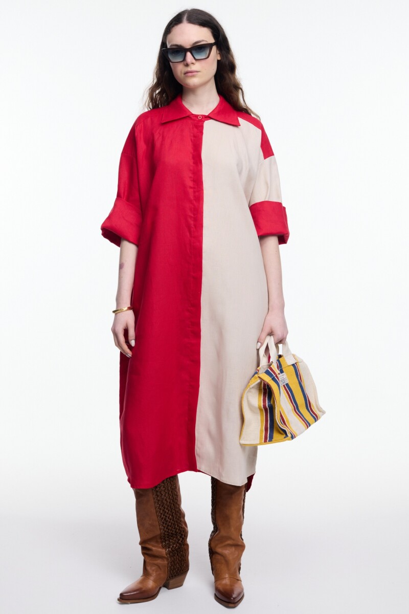 VESTIDO CONTRASTE Rojo