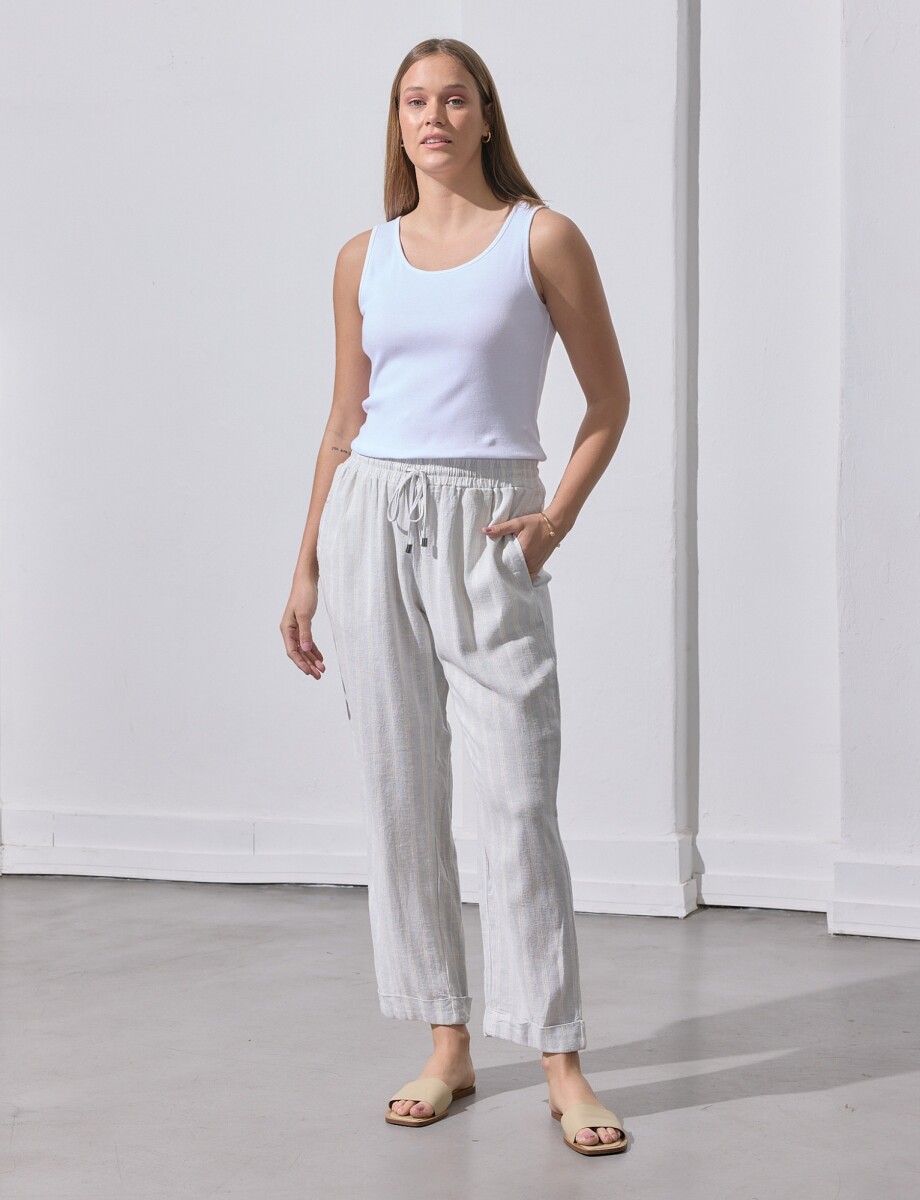 Pantalon Lino Lineas - Crudo/multi 