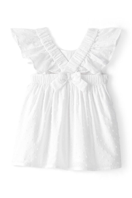 Vestido de algodón con textura plumetí, blanco, mangas con volados Sin color