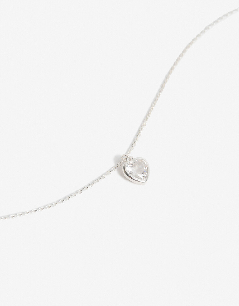 Cadena Corta con Dije Strass Cadena Con Dije Corazón Plata 925 - Plateado