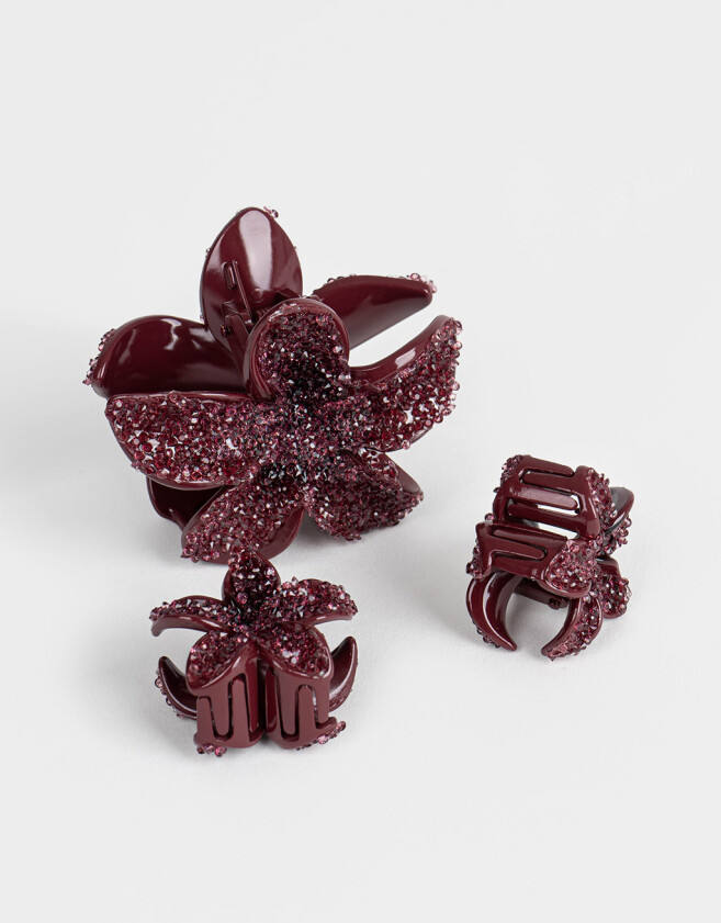 Broches Sets Hawaianas Set De Broches Flor Hawaiana - Rojo Burdeaux