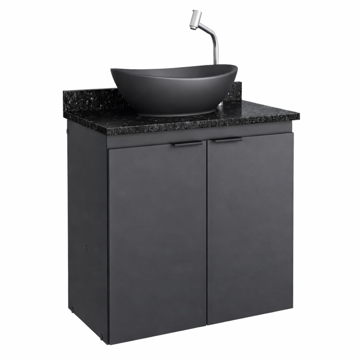 Mueble De Baño Suspendido Aster Negro 60 Cm Mesada Granito Sin Bacha 