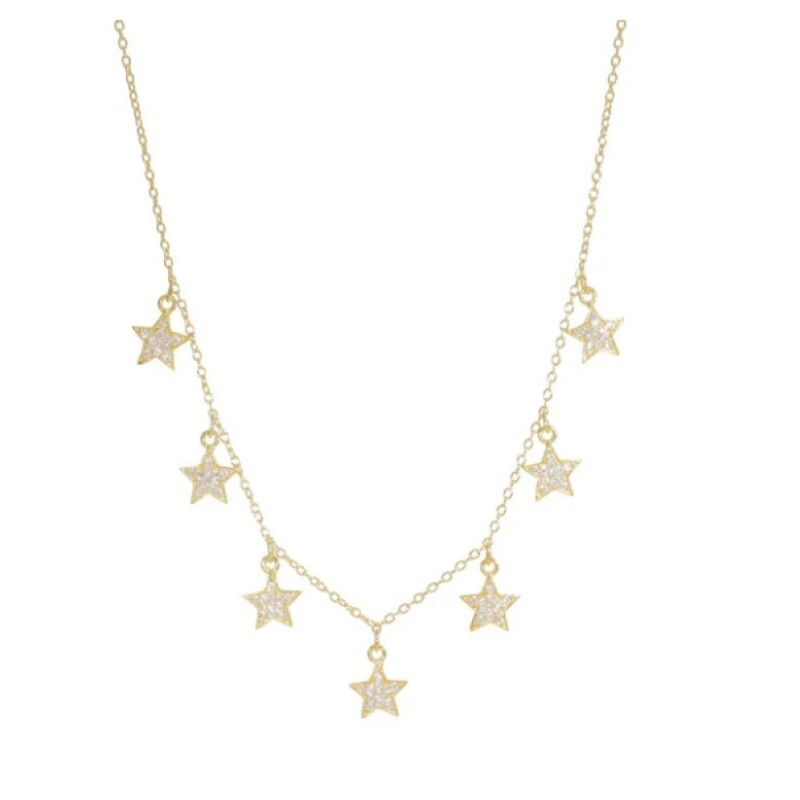 Cadena Nakki estrellas-Plata rodinada micra oro 18k-Topacio blanco-CD2014 Conpiedra