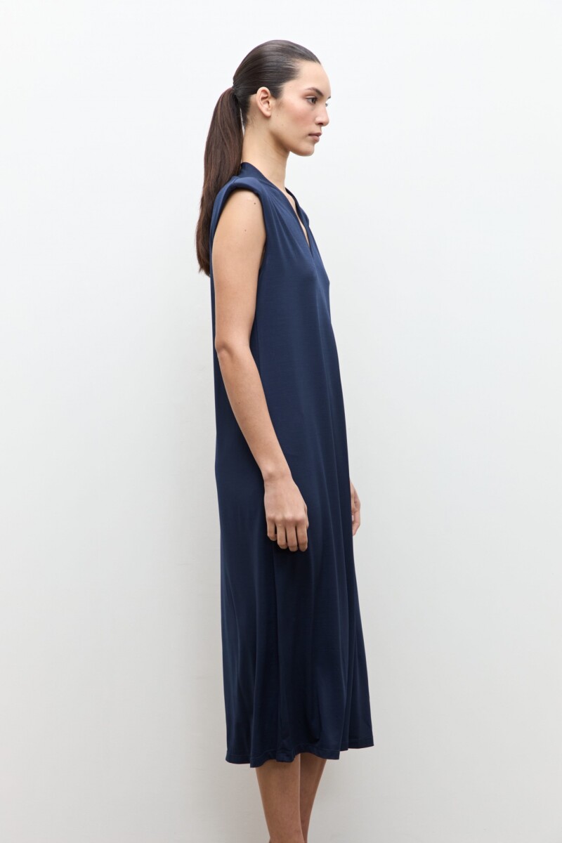 Maxi vestido con hombreras azul marino