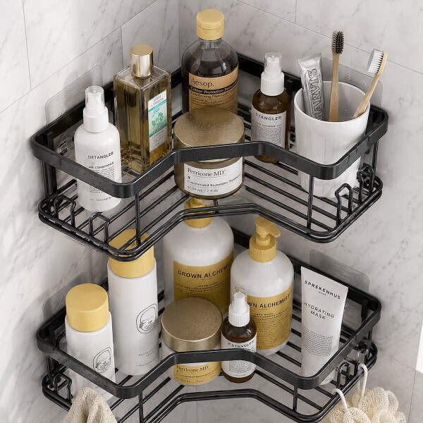 Set X2 Estantes Esquinero Organizador Baño Ducha Y Adhesivos Linea Premium Imback Color Negro Set X2 Estantes Esquinero Organizador Baño Ducha Y Adhesivos Linea Premium Imback Color Negro
