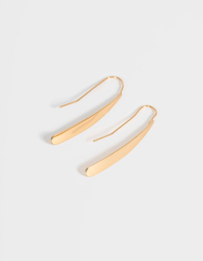 Aros Colgantes Largos Chapon Aros Largos Barrita Metal - Dorado