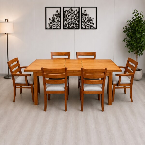 Juego de Comedor Recto extensible con 4 sillas curva ancash más 2 con brazo Juego de Comedor Recto extensible con 4 sillas curva ancash más 2 con brazo